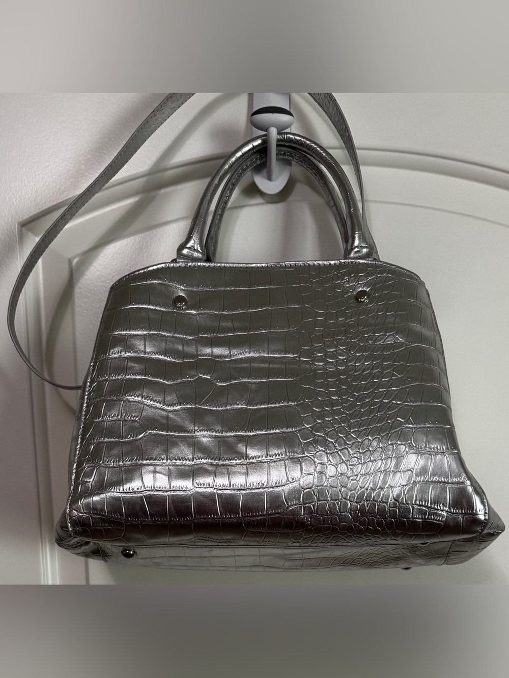 Steve Madden Silver Croc Embossed Satchel Crossbody Bag EUC - Picture 15 of 15